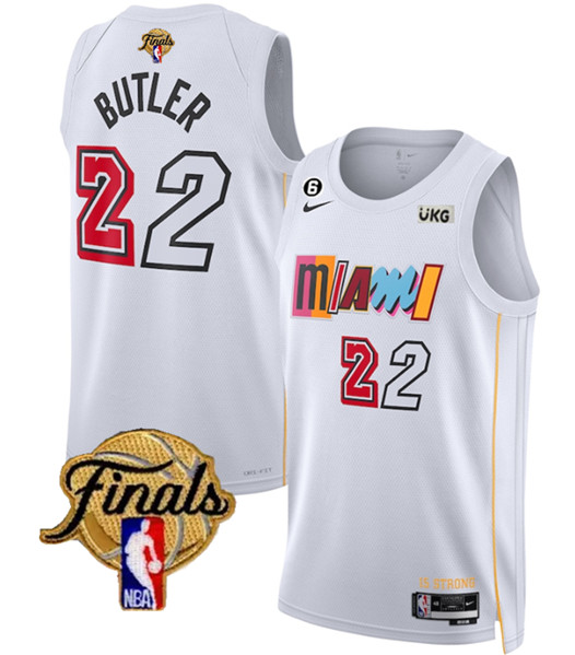 Men's Miami Heat #22 Jimmy Butler White 2023 Finals City Edition With NO.6 Patch Stitched Basketball Jersey